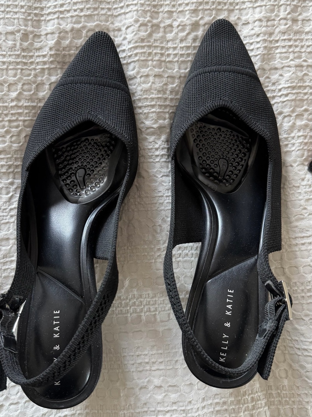 Kelly & Katie Black Pointed Slingback Flats with Knit Upper